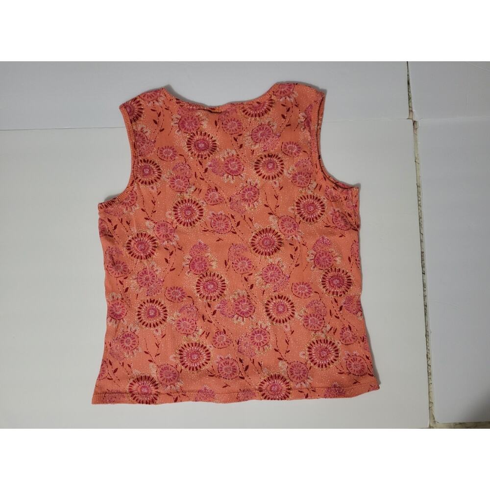 Vintage Y2K Cherokee Women's L Coral Floral Textured Knit Tank Top Boho Fairy - Picture 2 of 6